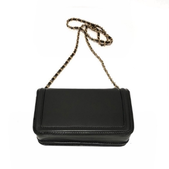 BADGLEY MISCHKA Gold Chain Pleated Crossbody Bag in Black NWT - Picture 6 of 13